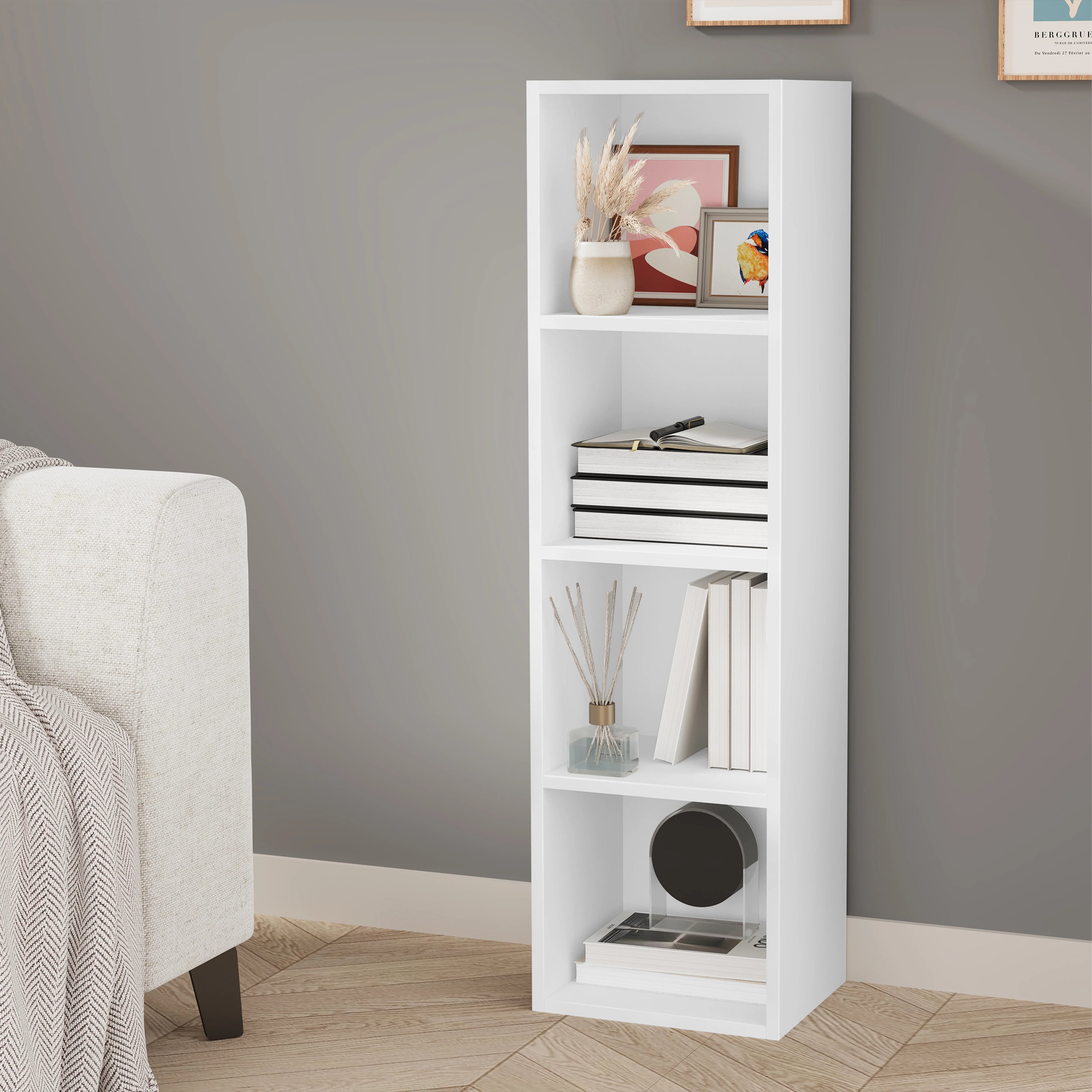Bookcase Cube Storage Unit - Tall Narrow Bookshelf