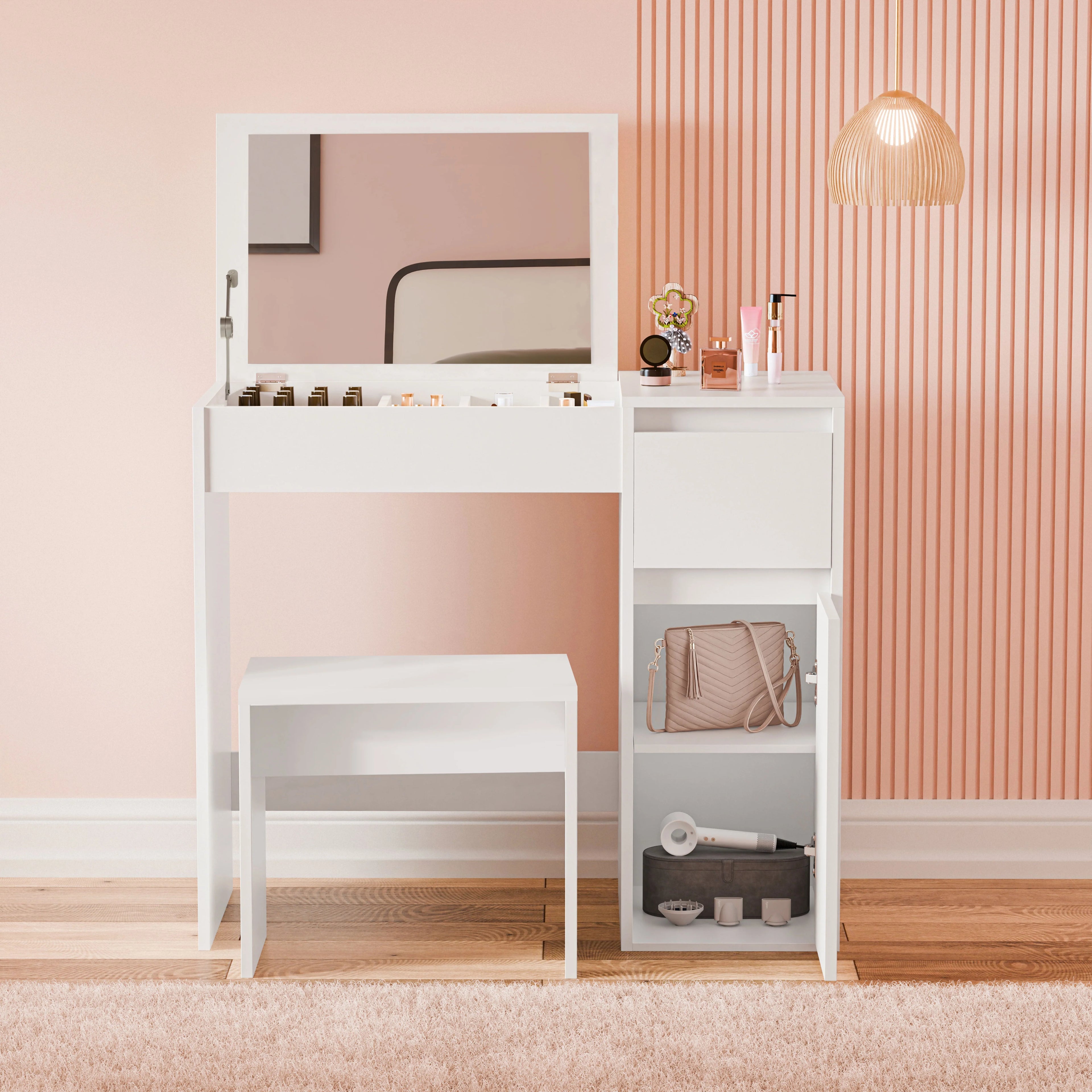 Dressing Table with Mirror and Storage - Makeup Vanity Desk for Girls