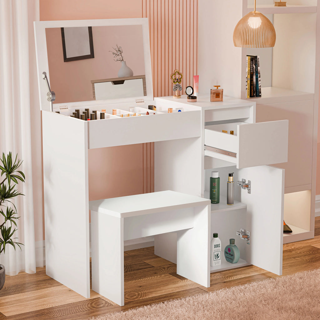 Dressing Table with Mirror and Storage - Makeup Vanity Desk for Girls