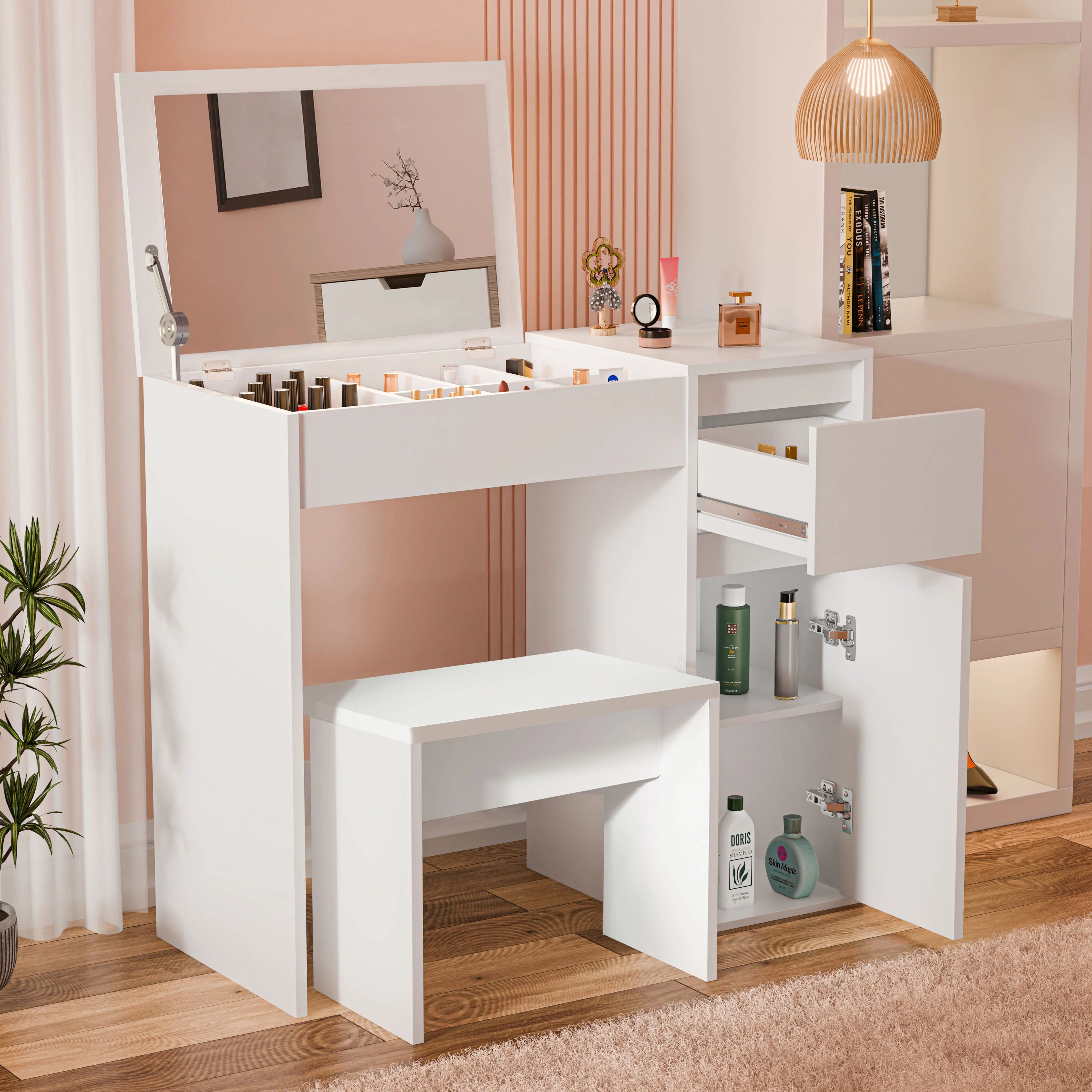 Dressing Table with Mirror and Storage - Makeup Vanity Desk for Girls