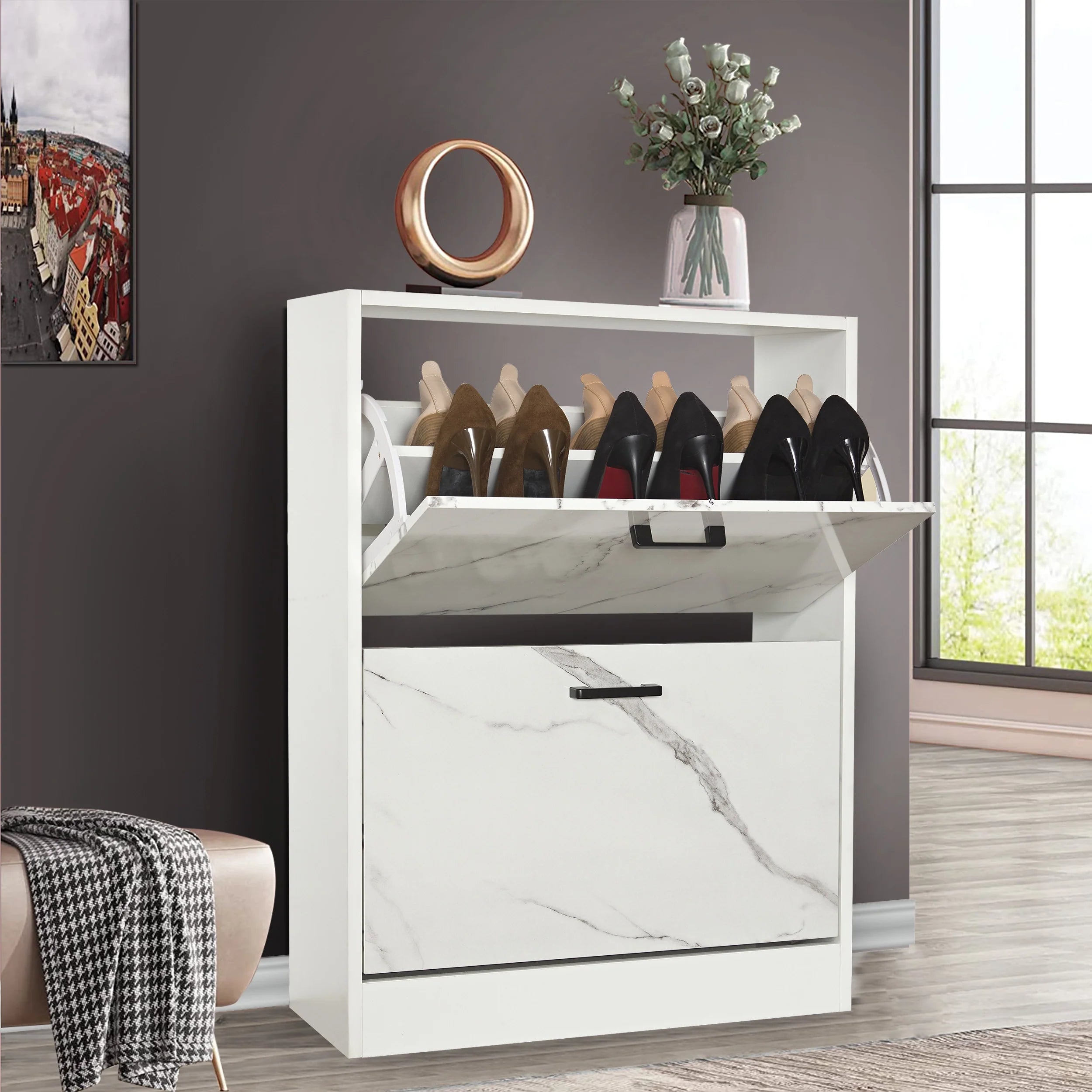 2 Door Slim Shoe Cabinet For Hallway | Small Shoe Storage