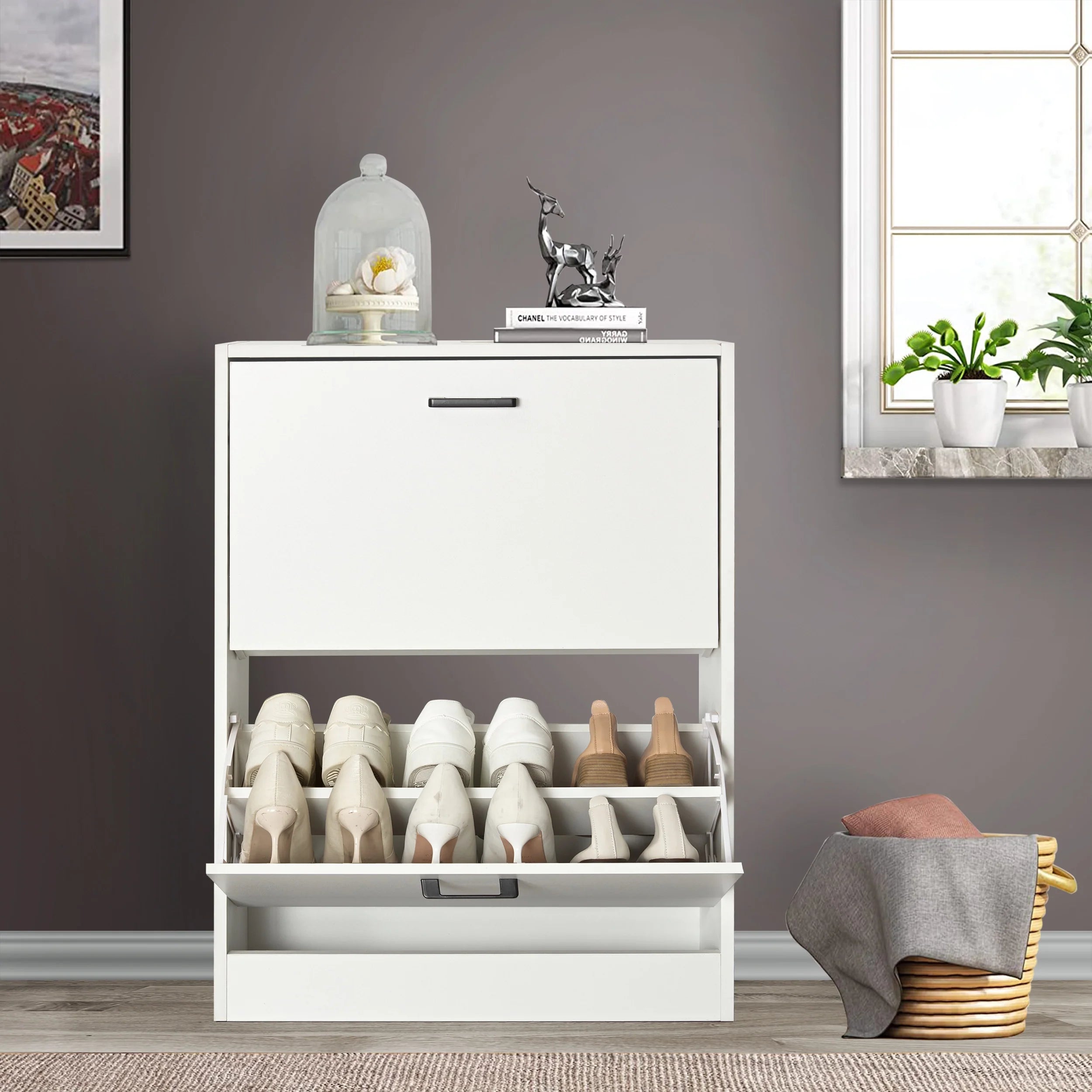 2 Door Slim Shoe Cabinet For Hallway | Small Shoe Storage