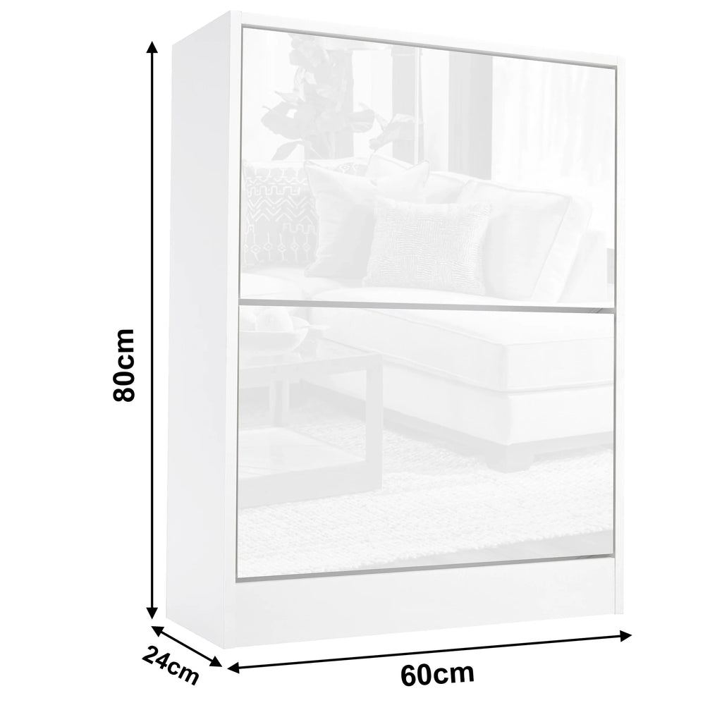 High Gloss 2 Door Shoe Cabinet | Slim Shoe Storage Unit