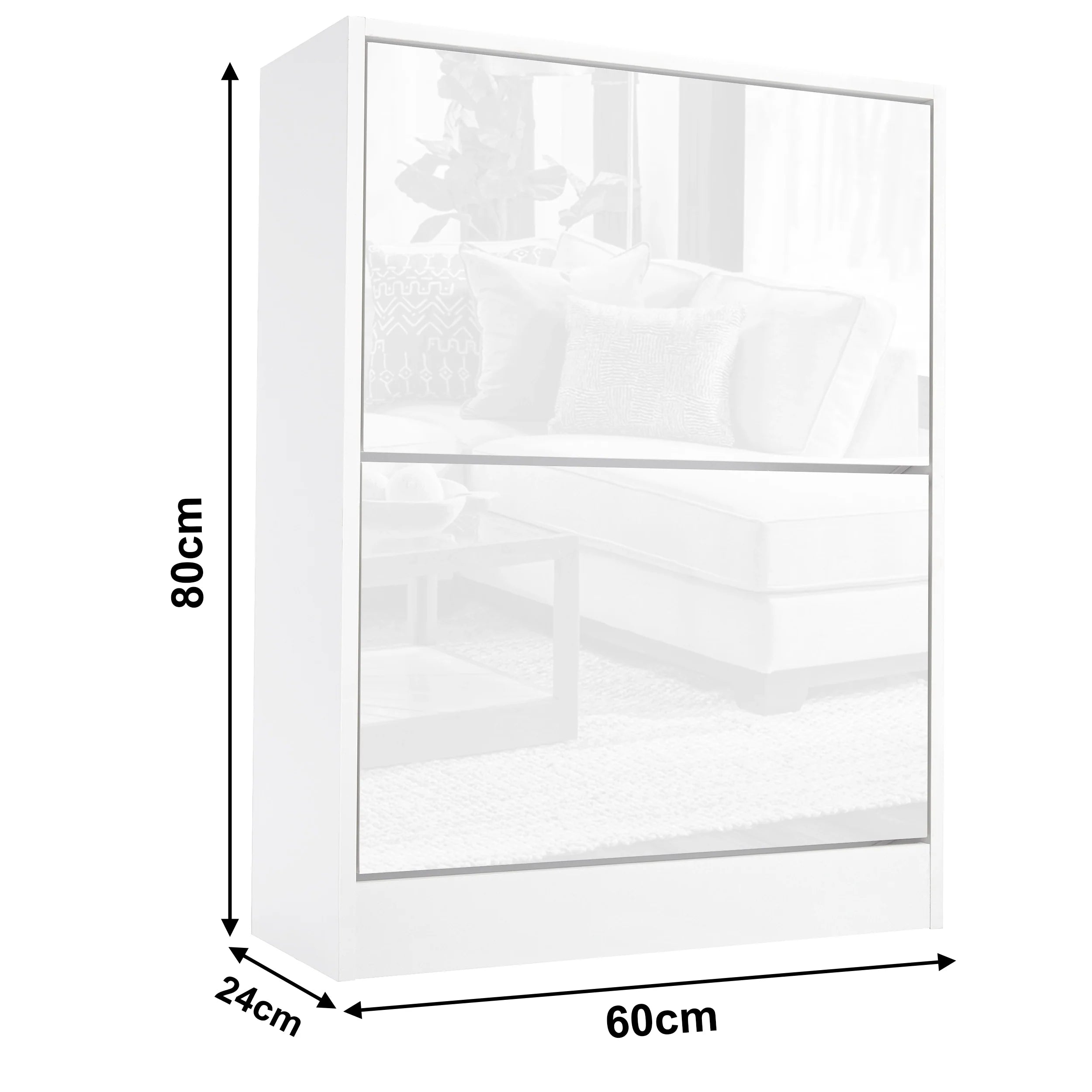 High Gloss 2 Door Shoe Cabinet | Slim Shoe Storage Unit