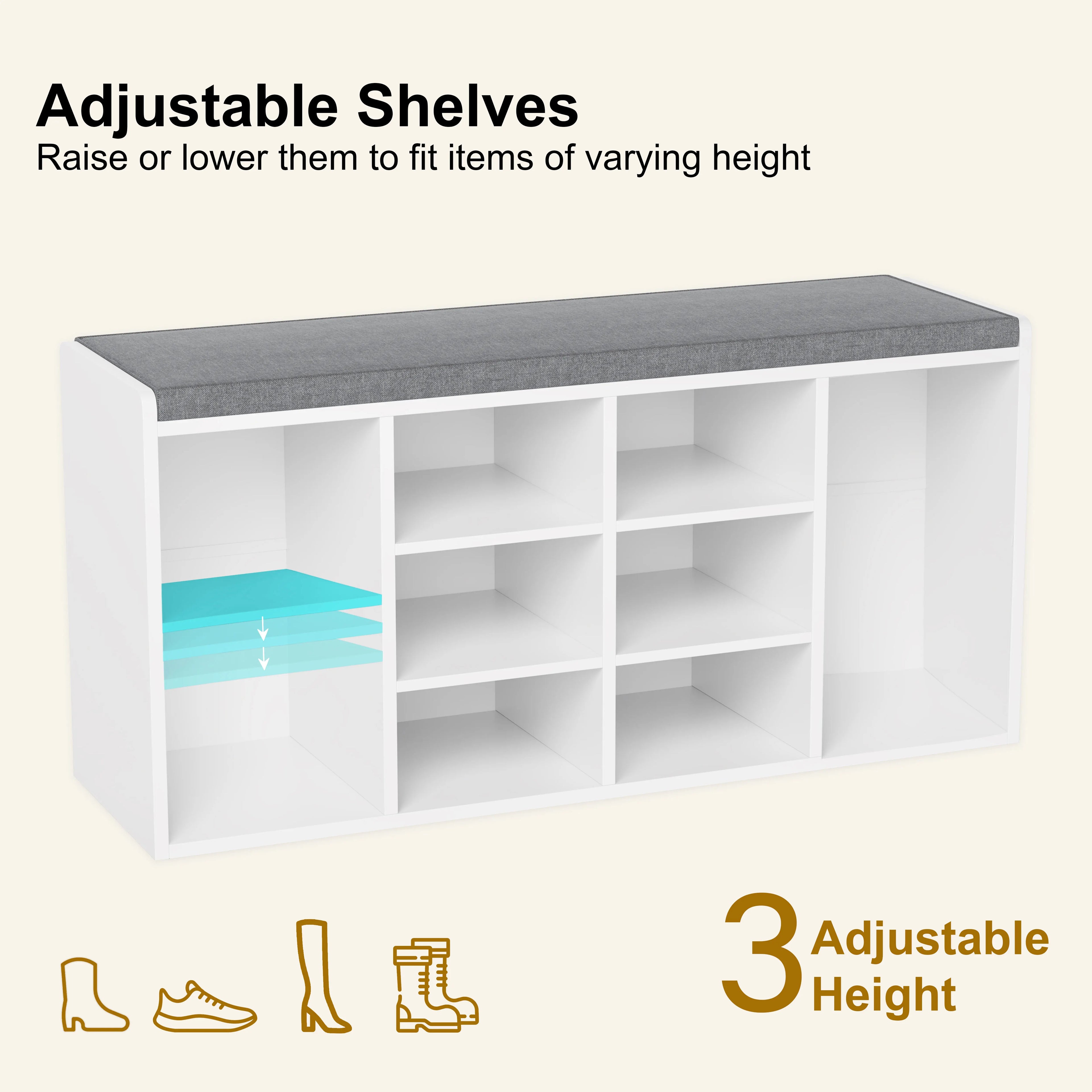 Shoe Storage Bench with Cushion - Shoe Rack Cabinet Hallway