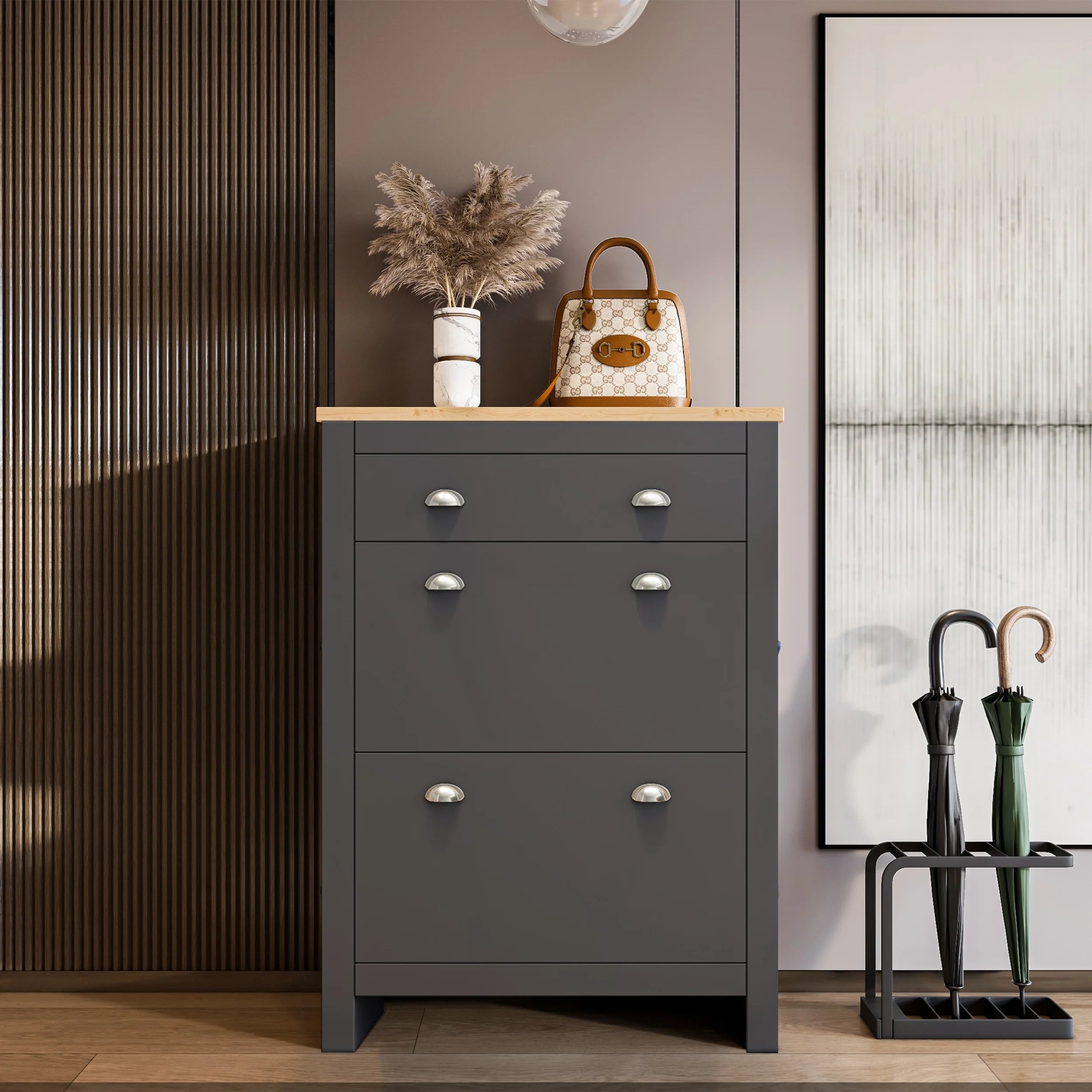 Shoe Cabinet With Drawer | 2 Door Slim Shoe Storage Unit