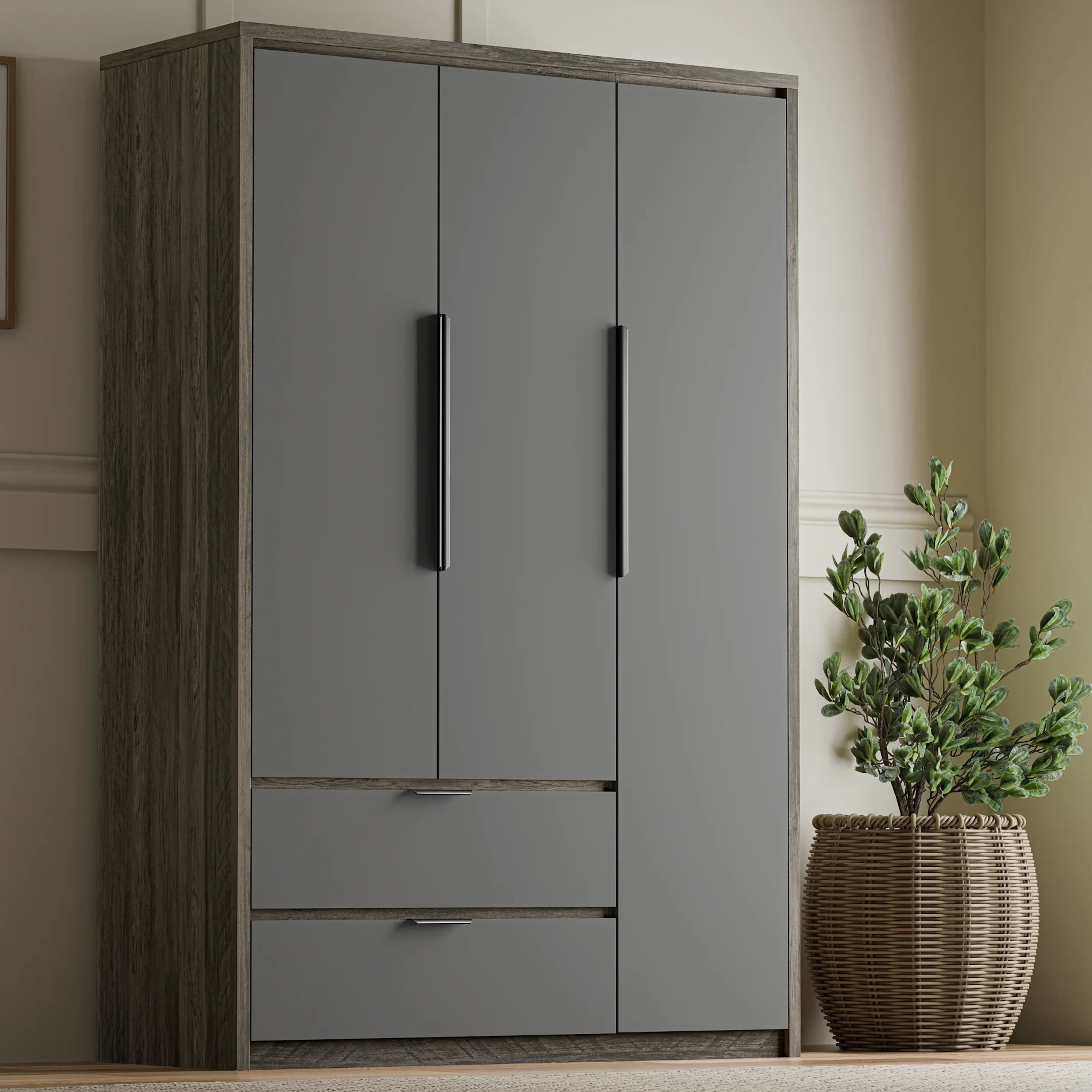 Skova 3 Door Wardrobe with Drawers and Shelves & Clothes Rail